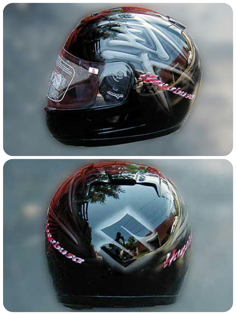 Helmet I painted to complement Hayabusa bike. Black bas...